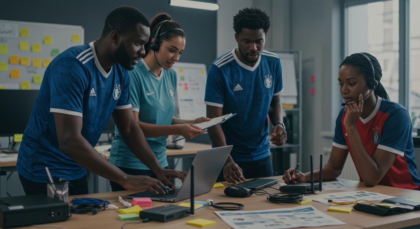 Football players in discussion with agent